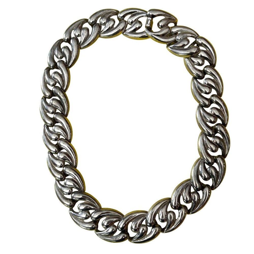 Vintage Chunky Silver Statement Necklace With Abstract Link Design  A291